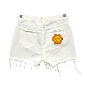 Playboy X PacSun White Denim Jean Shorts 27 Flower Hippie Button Fly Raw Hem 90s